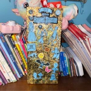 Disney Haunted Mansion Gold and Blue Glitter Art it glows in the dark